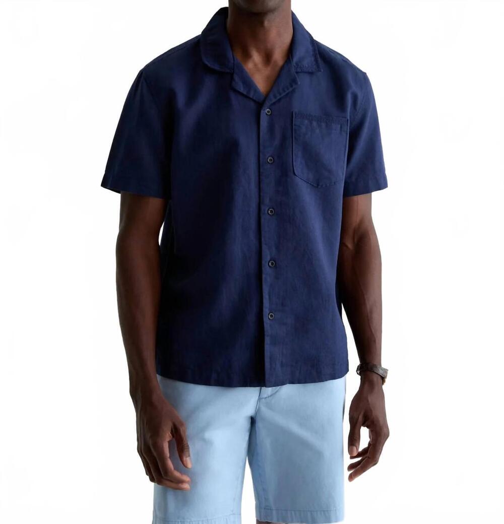 NEW AG JEANS foster relaxed linen camp shirt in deep navy